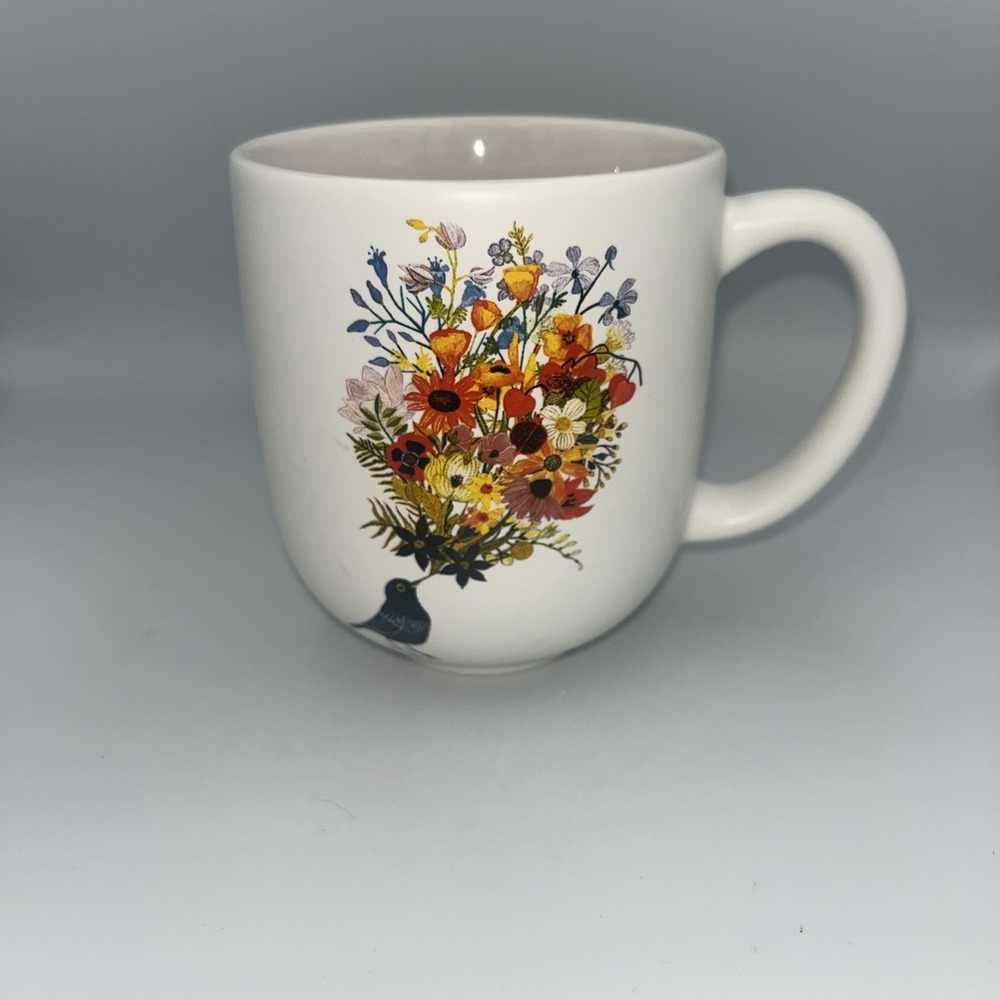 Hallmark Geninne's Art Ceramic Bird Flower Coffee Mug 12‎ Oz. Purple Floral NEW!